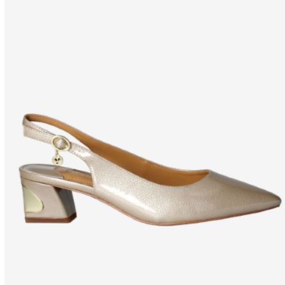 J. Renee SHAYANNE pumps block heels taupe pearl patent leather pointy toe 12 W - Picture 14 of 15